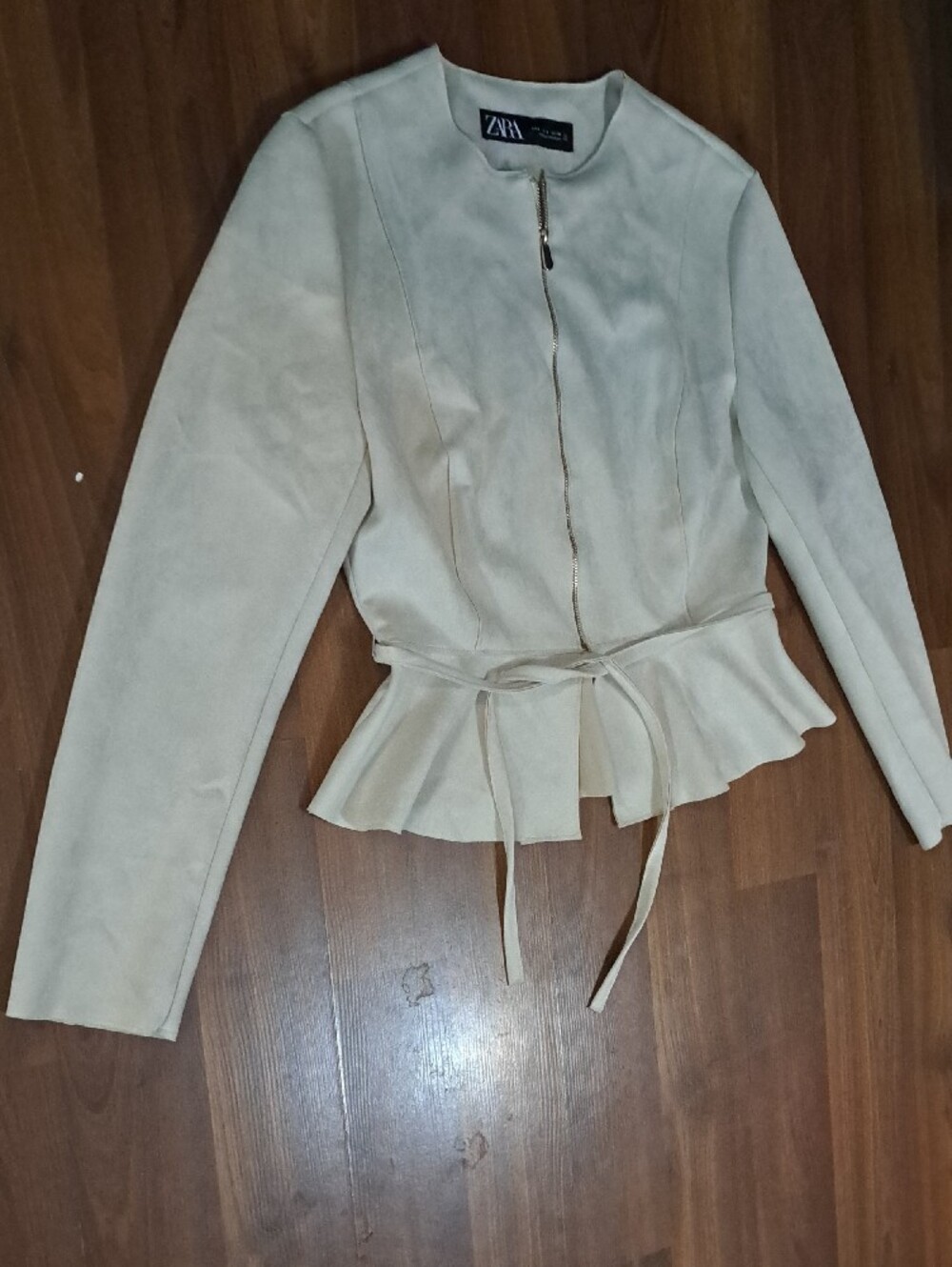 Zara Light Cream Peplum Tie-Waist Jacket - Picture 4 of 7